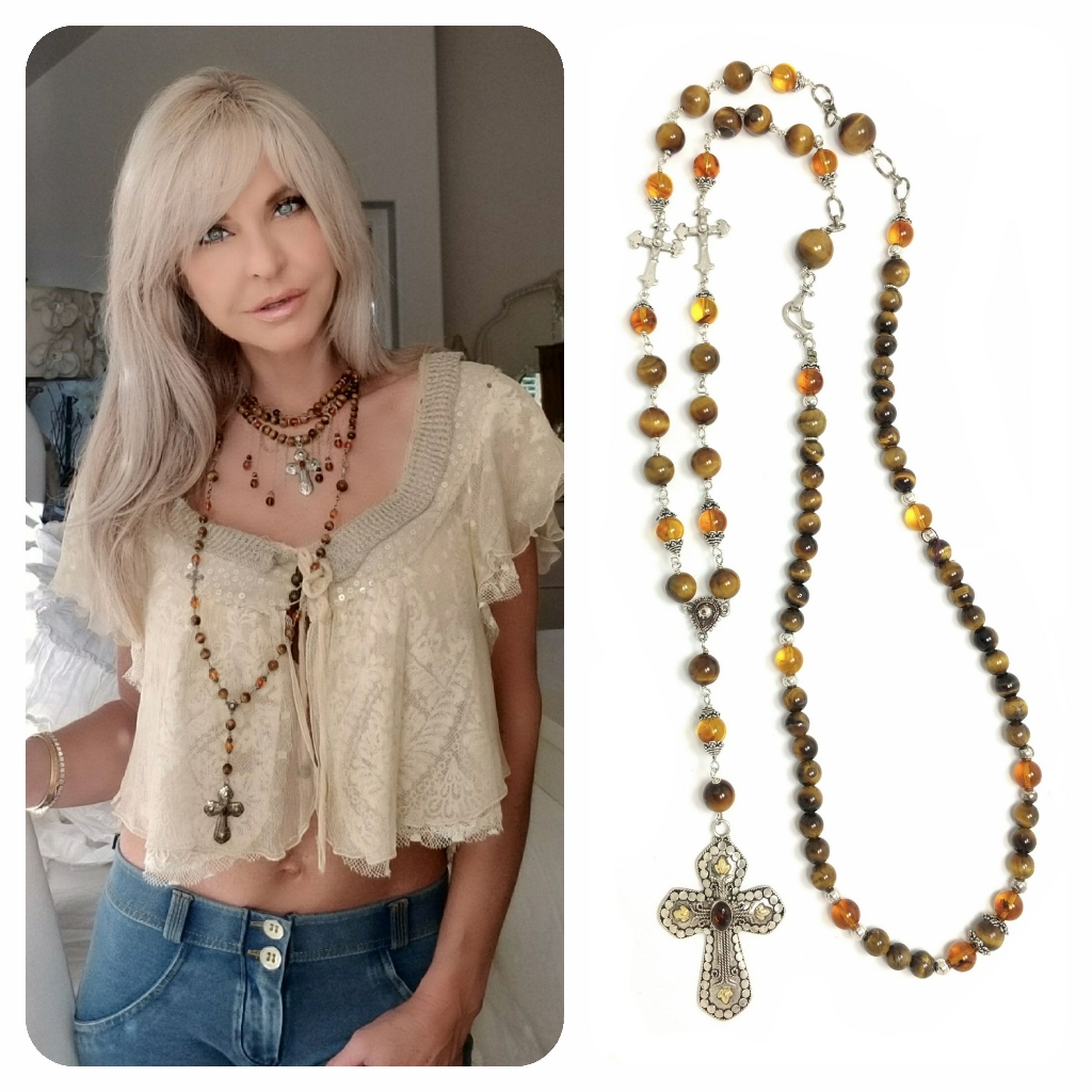 Kinley Sterling Silver Tigers Eye Cross Necklace